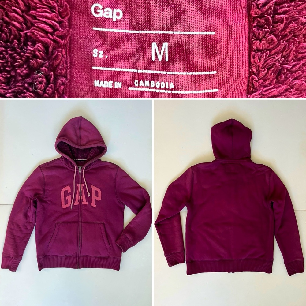 The Gap Zip Up Hoodie, Fleece lined, Logo, Cotton Blend Jersey, Men Medium